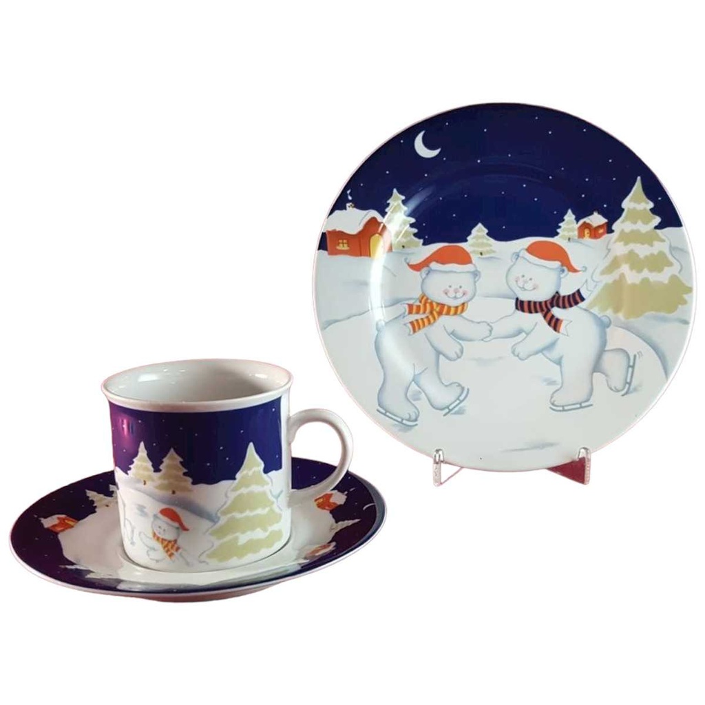[45814411] Kaffeegedeck Kaffeeset Komplett 3tlg Bel Canto blau weiß Weihnachtsdekor Eisbären