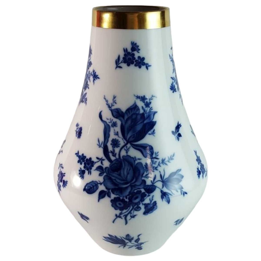 [45814559] Blumenvase Goldrand 25 cm Jaeger & Co Form 1081 Blumendekor Blau Blumen gebraucht - sehr gut