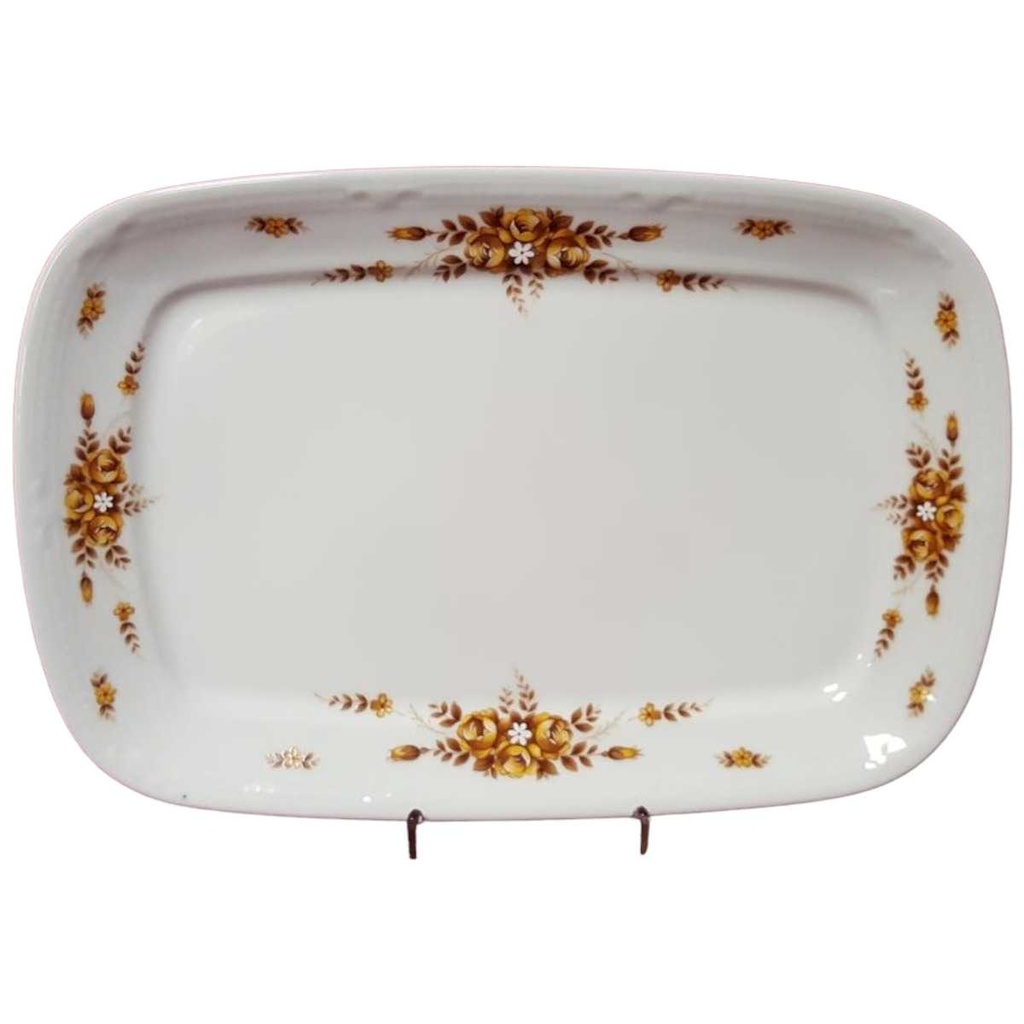 [45814579] Servierplatte Speiseplatte Fleischplatte Steakplatte 30,8x21,4 cm Mitterteich Form 2040 Sissi braun goldene Blumen gebraucht - gut