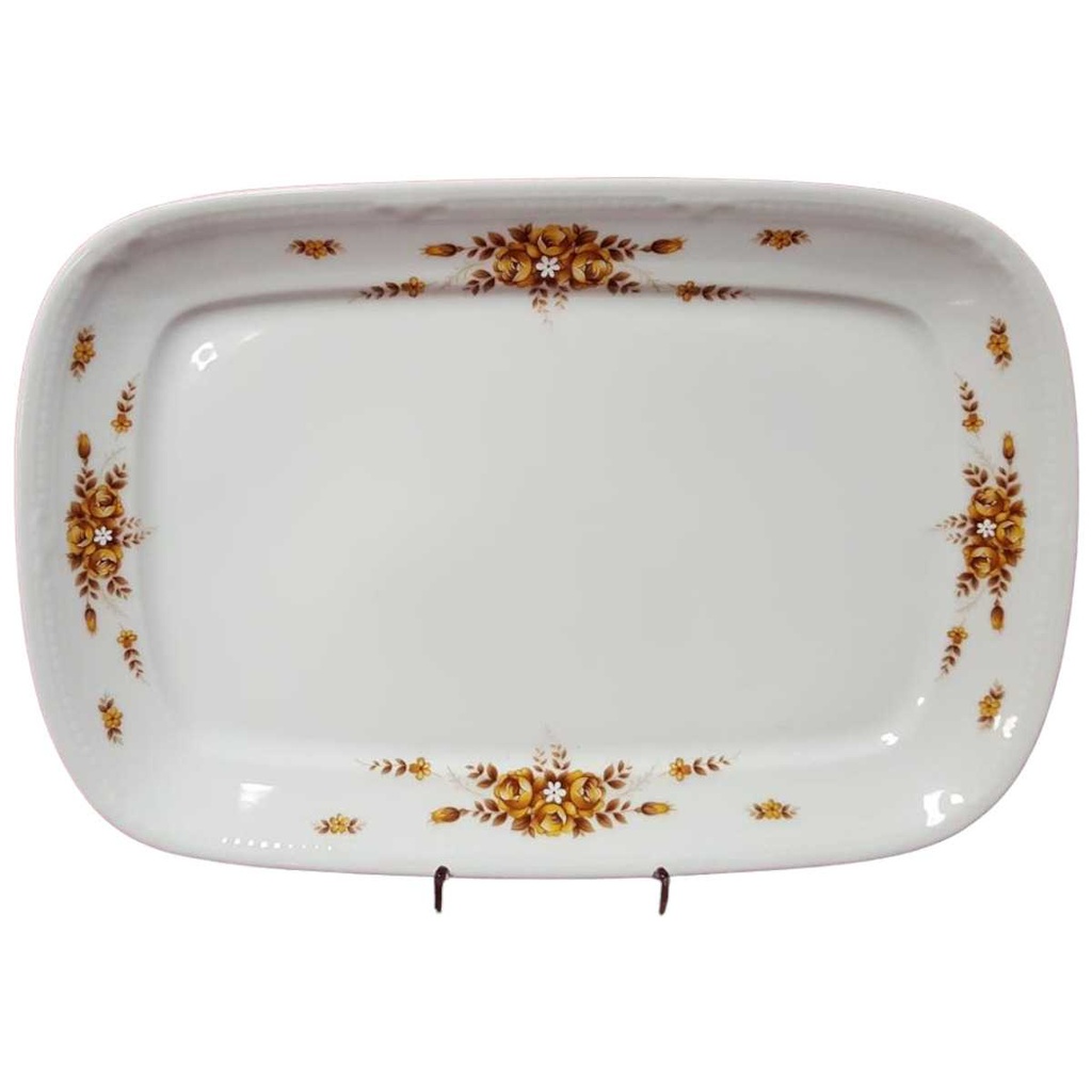 [45814580] Servierplatte Speiseplatte Fleischplatte Steakplatte 35,2x23,7 cm Mitterteich Form 2040 Sissi braun goldene Blumen gebraucht - gut