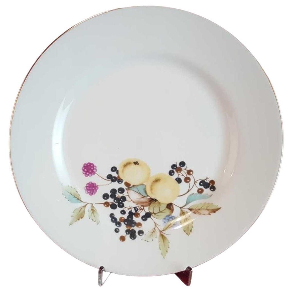 Speiseteller Essteller Goldrand 23,1 cm Graf von Henneberg und Obstdekor gebraucht - gut