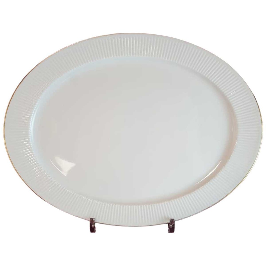 [45814683] Servierplatte Speiseplatte Fleischplatte Steakplatte Goldrand 33x25 cm Thomas Porzellan Relief Weiß mit gebraucht - gut