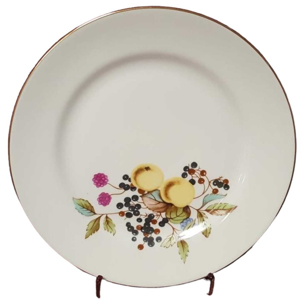 Kuchenteller Dessertteller Frühstücksteller Goldrand 19,2 cm Graf von Henneberg und Obstdekor gebraucht - gut