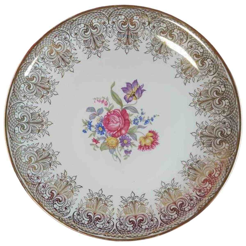[45814734] Tortenplatte Tortenständer Golddekor Schaller Blumen Elfenbein gebraucht - gut