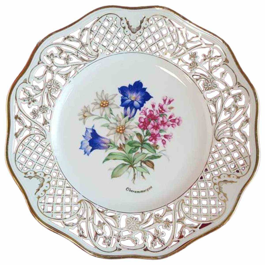[45814771] Durchbruchteller Goldrand Durchbrucharbeit 27 cm Schumann Arzberg Blumendekor Oberammergau Blumen gebraucht - akzeptabel