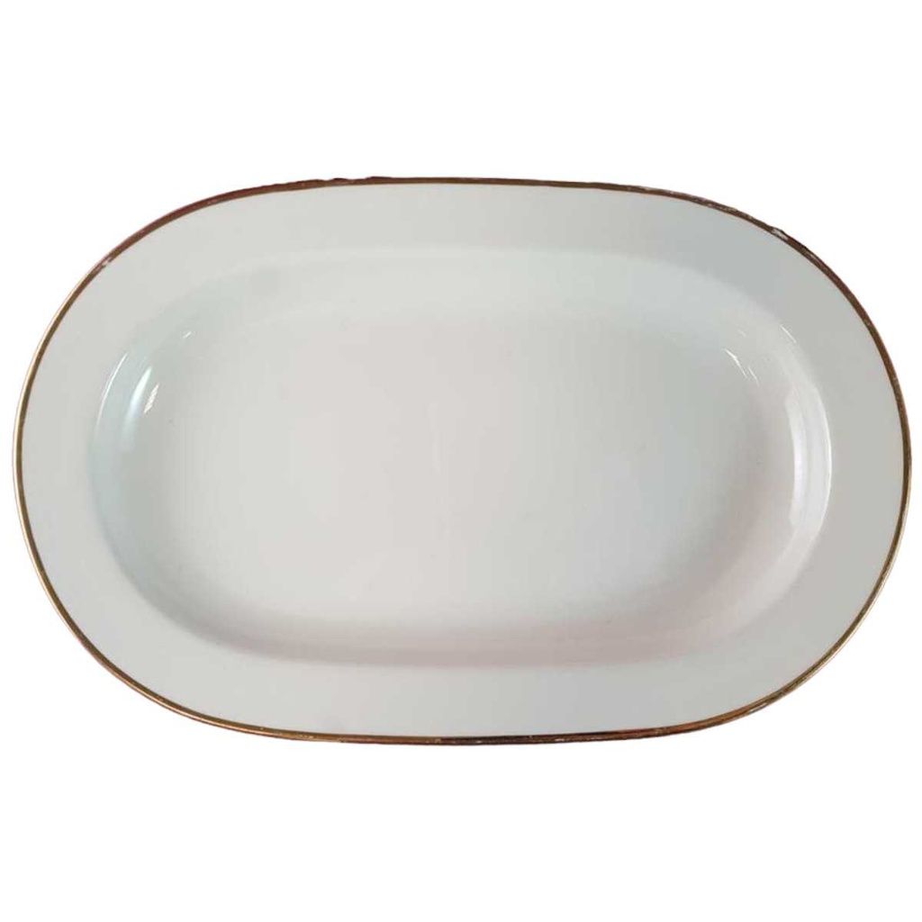 [45815047] Servierplatte Speiseplatte Fleischplatte Steakplatte mittelgroß Goldrand 34x21,7 cm Seltmann Weiden Vohenstrauß Elfenbein 3 mm Beige gebraucht - gut