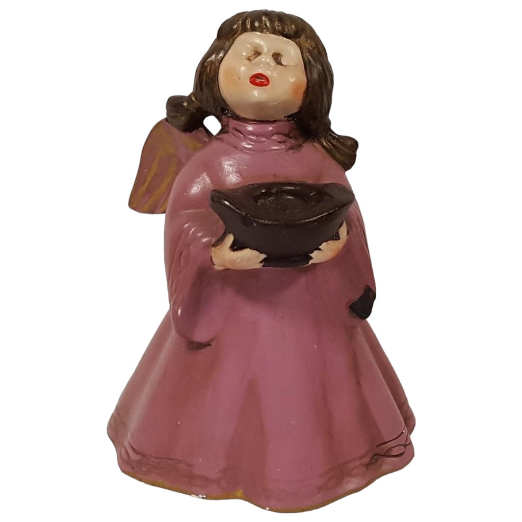 [45815052] Weihnachten Singende Engel Lila Figur Kerzenhalter Keramik H 15,5 cm