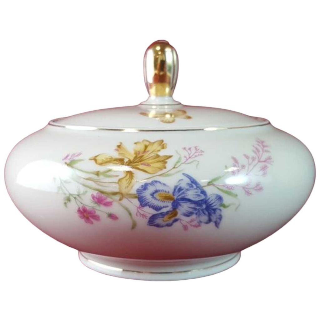 [45815053] Deckeldose Goldrand Schaller Blumen Elfenbein Beige gebraucht - gut