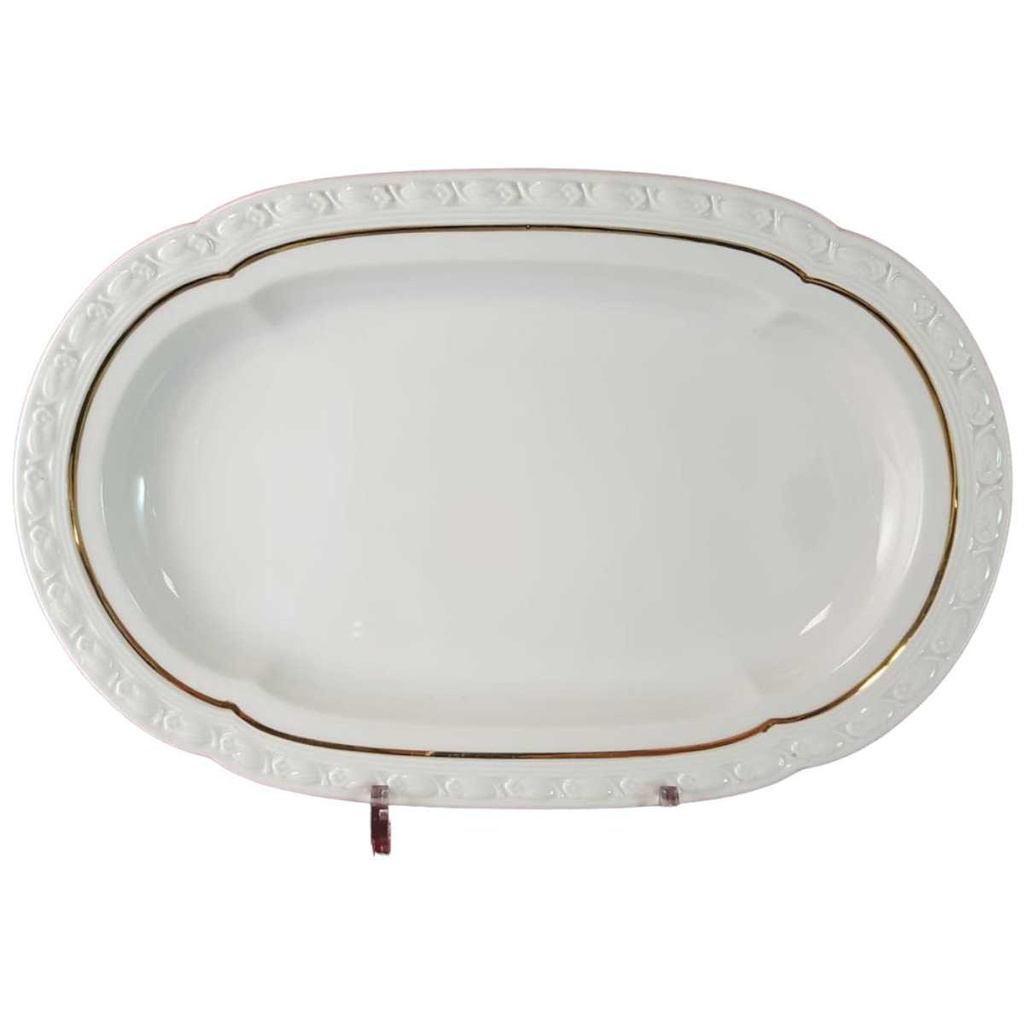 Servierplatte Speiseplatte Fleischplatte Steakplatte Goldrand 34,5x22,6 cm Edelstein Bavaria Frauenlob 15430 Weiß gebraucht - gut