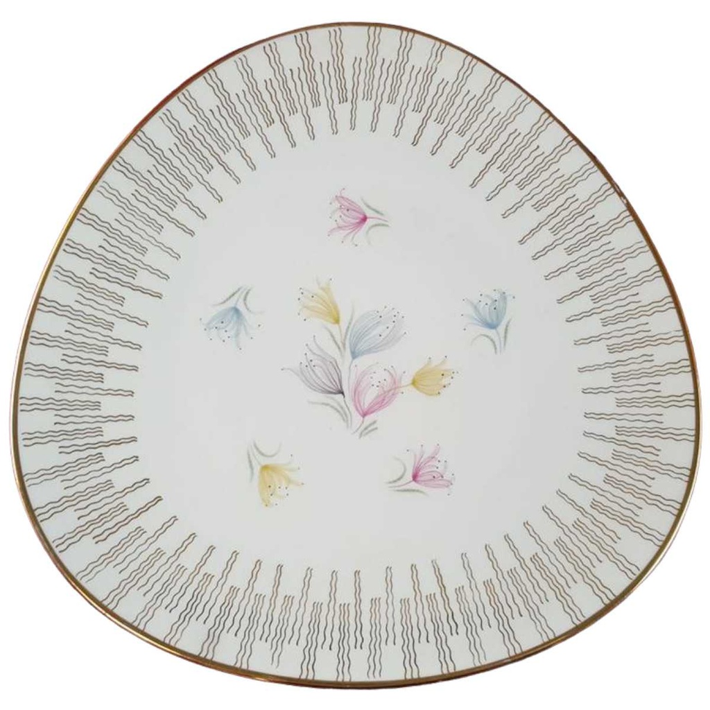 Tortenplatte Golddekor Schaller Blumen Elfenbein Beige gebraucht - gut