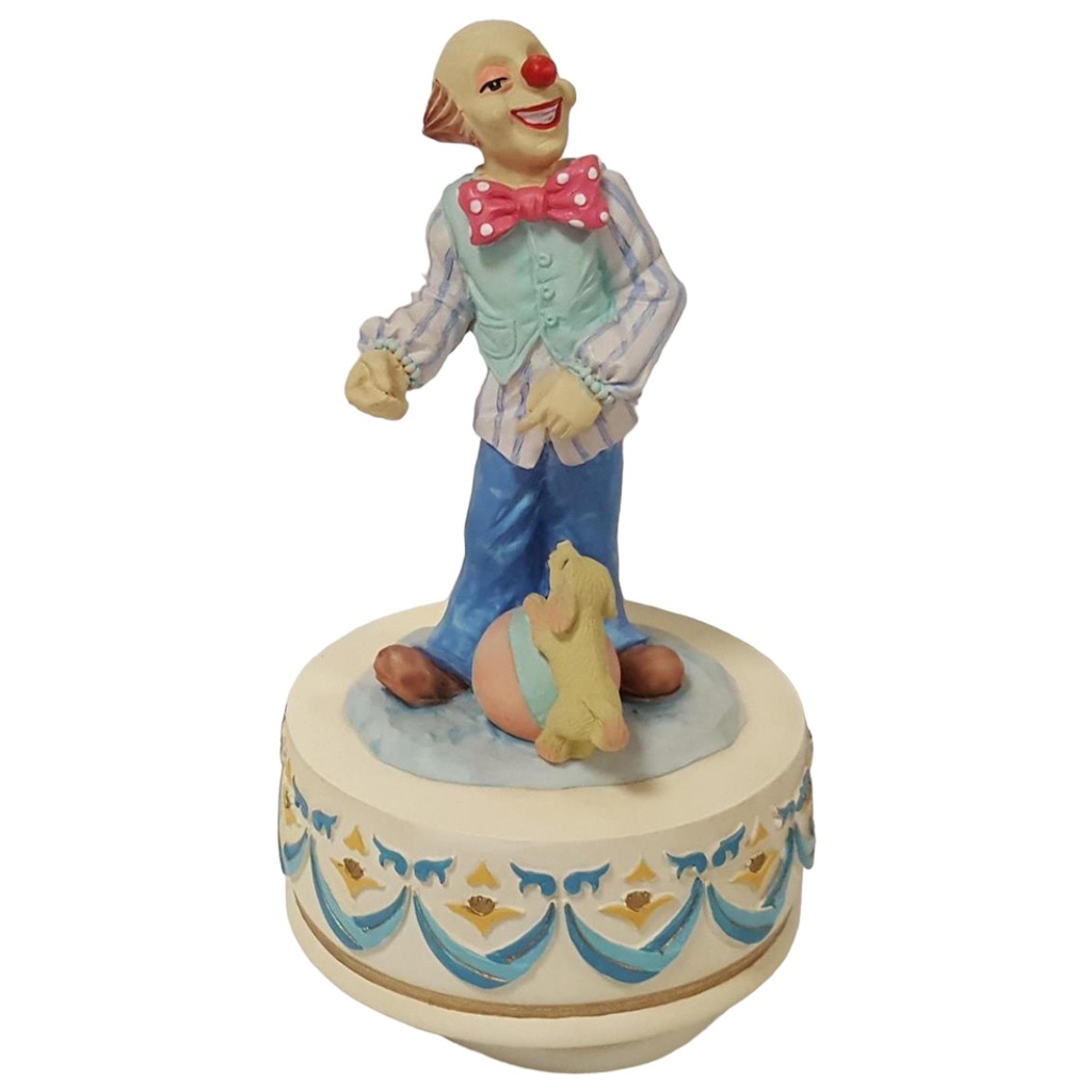 [45815119] Spieluhr Clownfigur mit Hund auf Ball H 17 cm