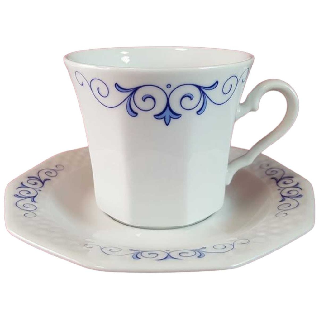 [45815193] Kaffeetasse mit Untertasse Tasse & Winterling Röslau Rautenrelief Blaudeckor eckig Blau gebraucht - sehr gut