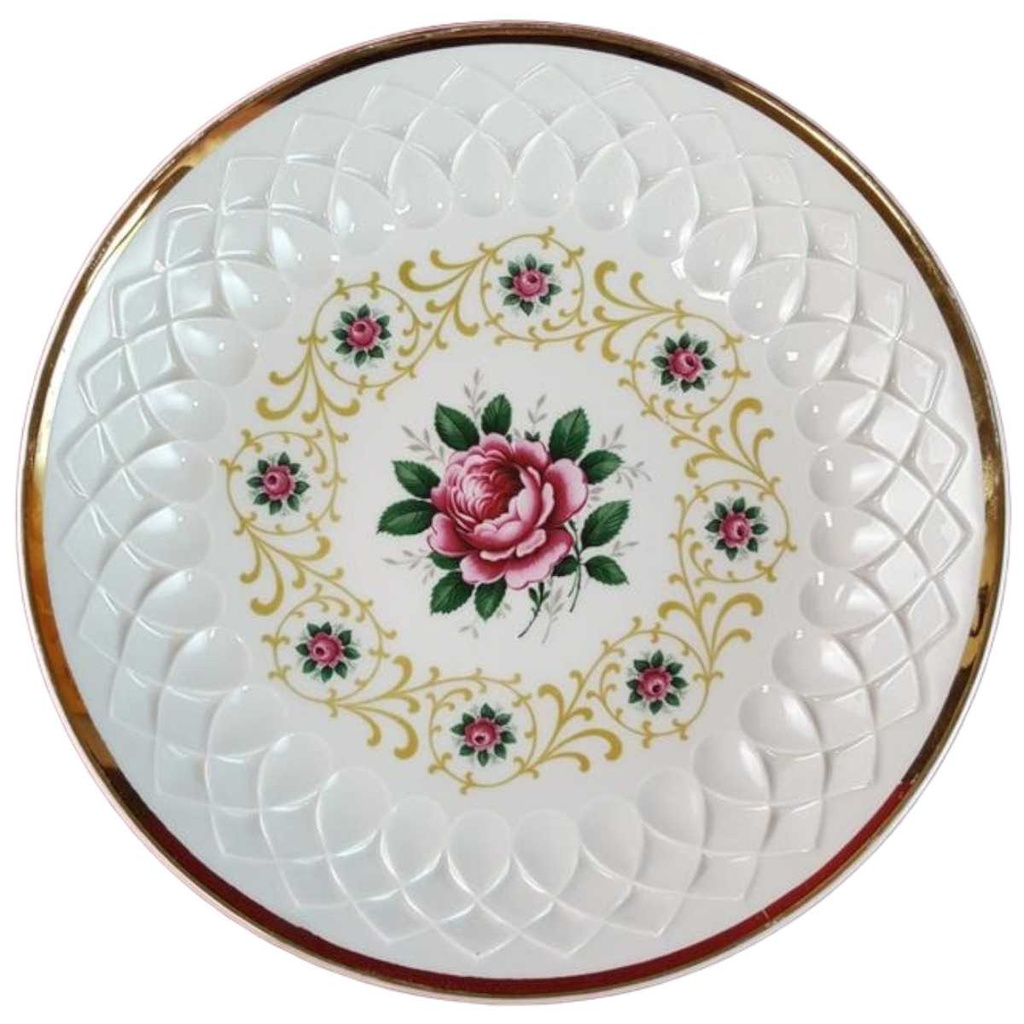 [45815234] Schale Obstschale Goldrand 25,6 cm Schumann Arzberg Tropfenreliefdekor Rote Rose mit gebraucht - gut