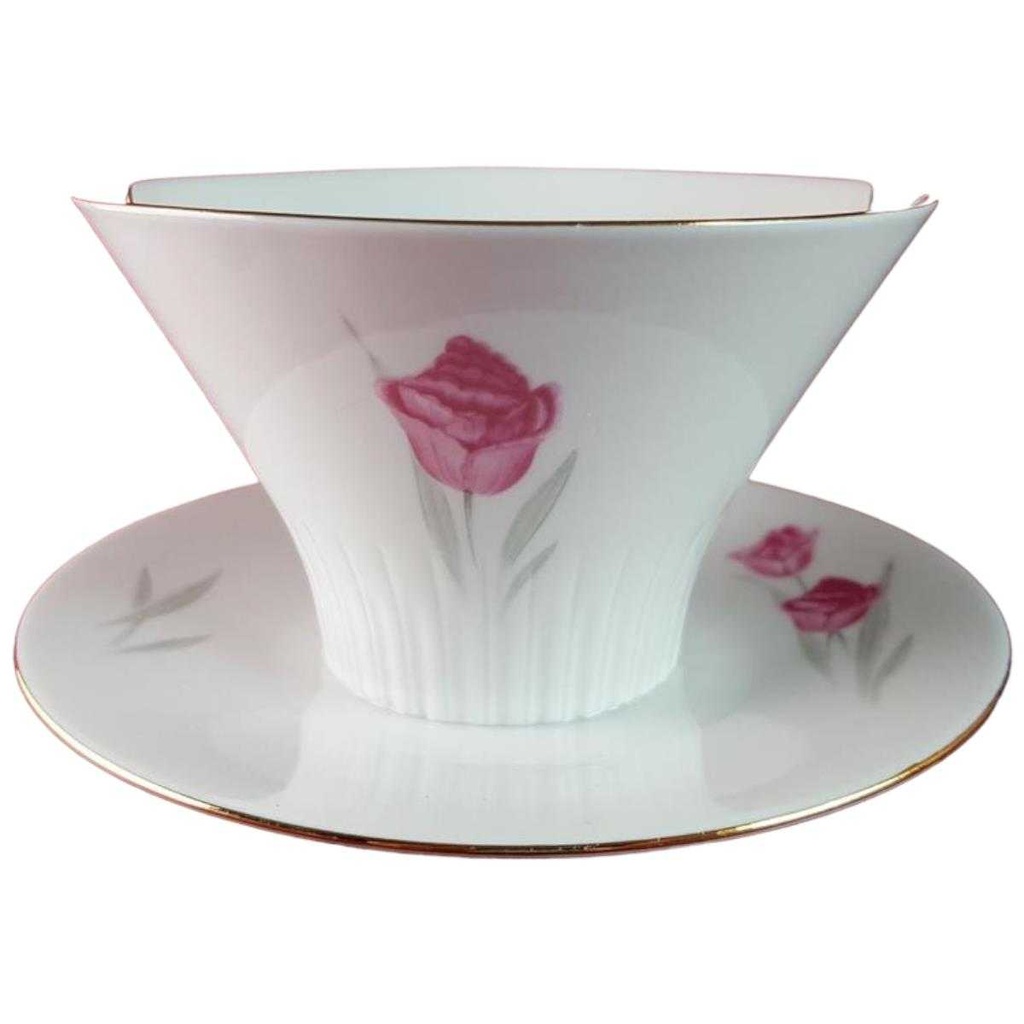 [45815242] Sauciere mit Teller Goldrand Zeh Scherzer Rote Rose gebraucht - sehr gut