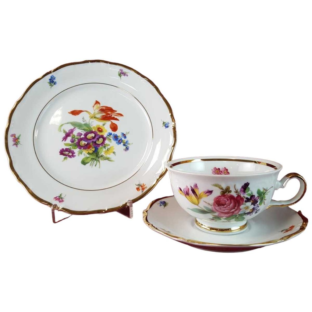 Teegedeck Goldrand 3tlg Winterling Kirchenlamitz bunte Blumen gebraucht - sehr gut