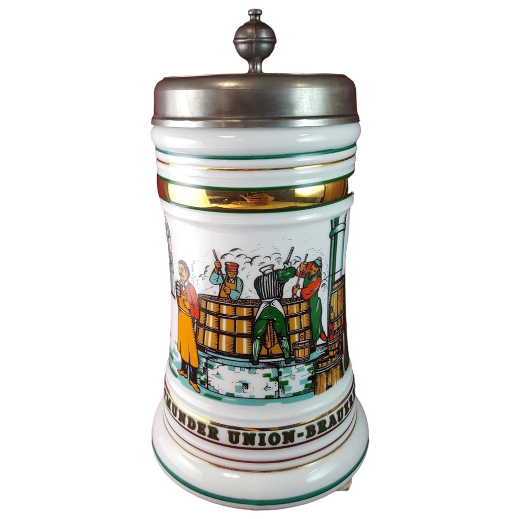 [45815265] Dortmunder Union Porzellan Zinn Jahreskrug 1989 großes Bierkrug 1,5 L