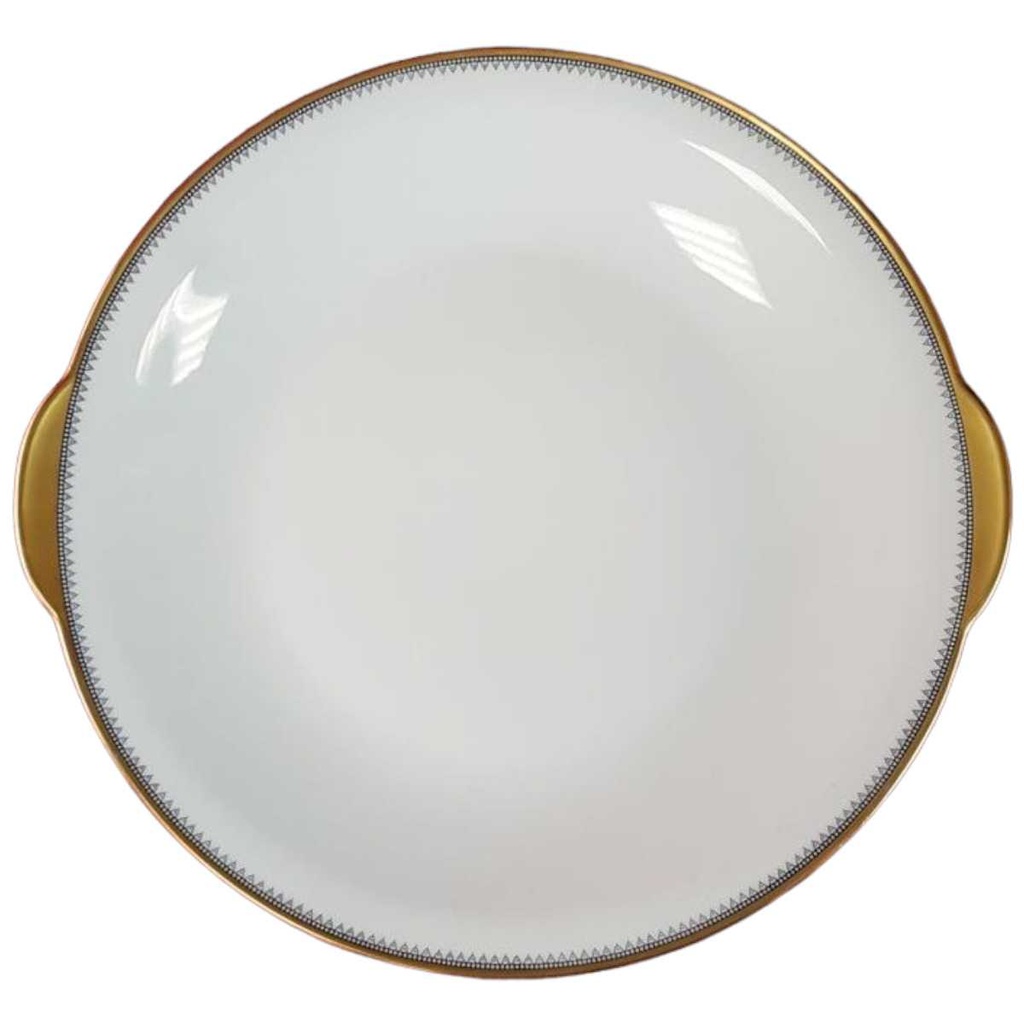 [45815318] Dessertteller Kuchenplatte mit Henkeln Tortenplatte Goldrand Eschenbach Alte Formen 010171 Schwarze Ranke