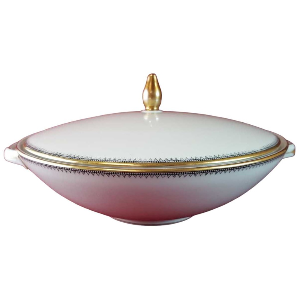 [45815334] Ragoutterrine Suppenterrine Suppenschüssel Servierschüssel Goldrand 1,2 L Eschenbach Alte Formen 010171 Schwarze Ranke gebraucht - gut