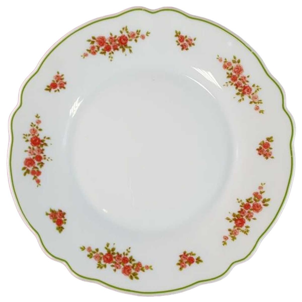 [45815340] Kuchenteller Dessertteller Frühstücksteller 19,5 cm Arcopal Rote Rosen mit Grünrand gebraucht - gut
