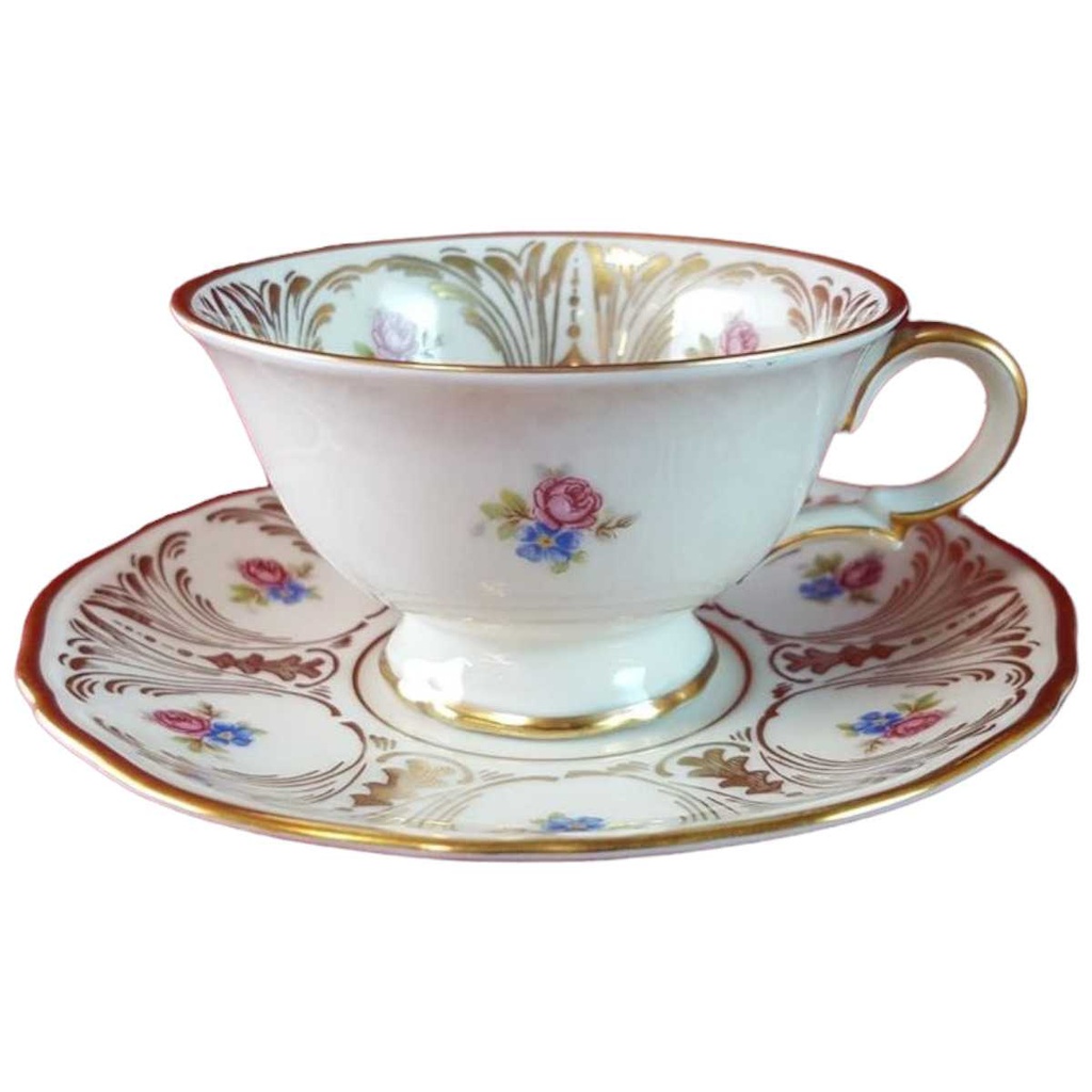 [45815429] Tasse Espressotasse mit Untertasse & Golddekor Zeh Scherzer Blumendekore Retro Bunte Blumen gebraucht - gut