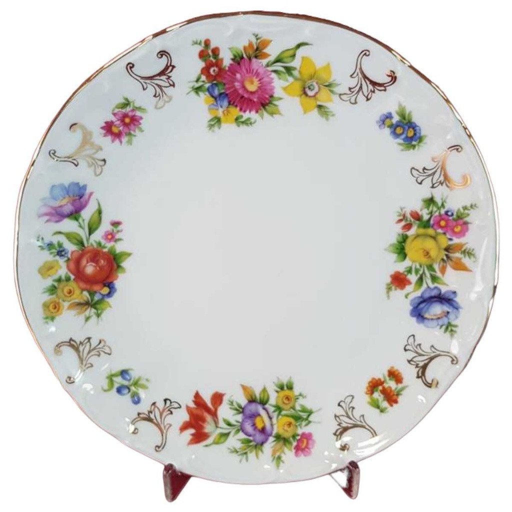 Kuchenteller Goldrand 19,8 cm Paul Leitner bunte Blumen mit gebraucht - gut