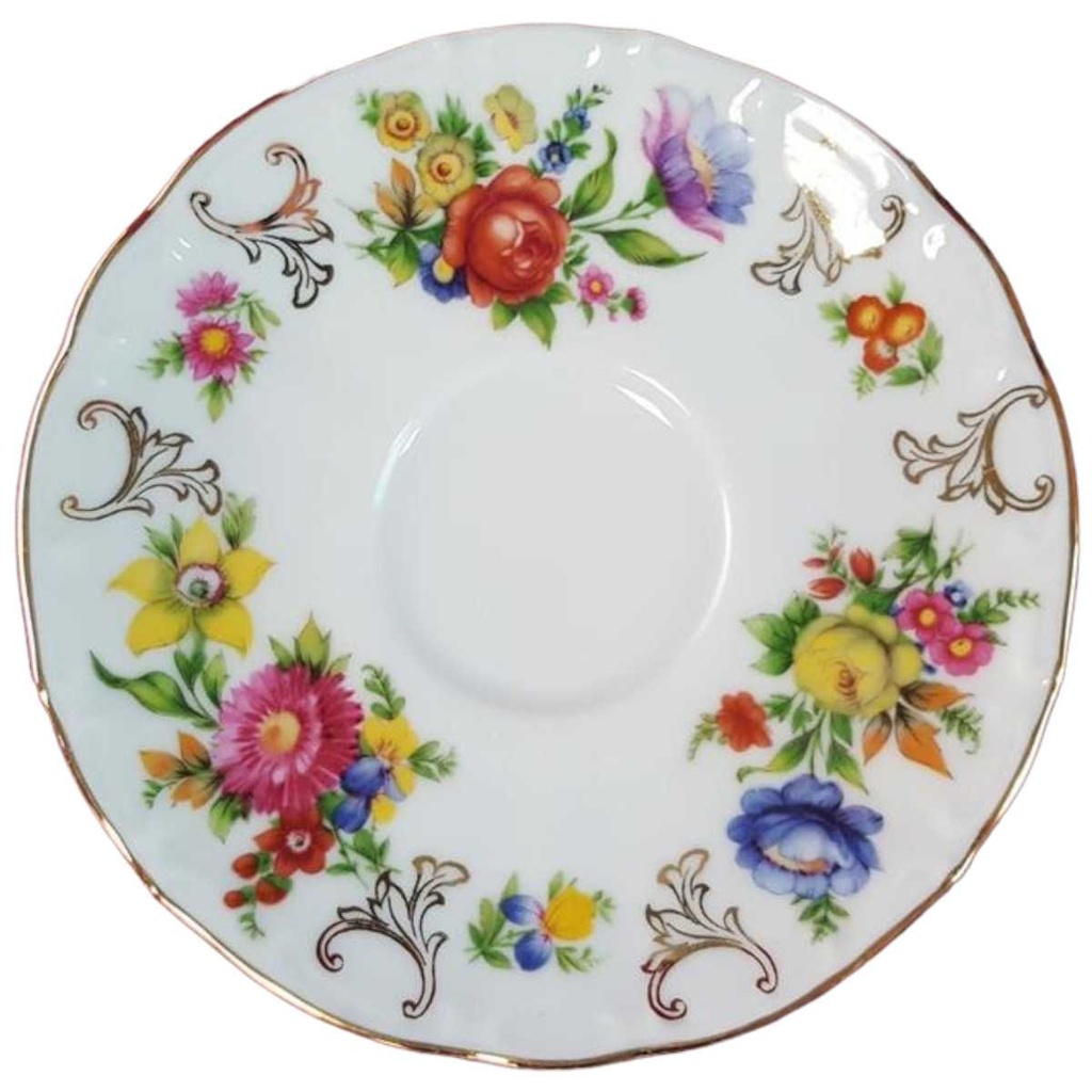 [45815437] Untertasse für Tee Goldrand 14,8 cm Paul Leitner bunte Blumen mit gebraucht - sehr gut