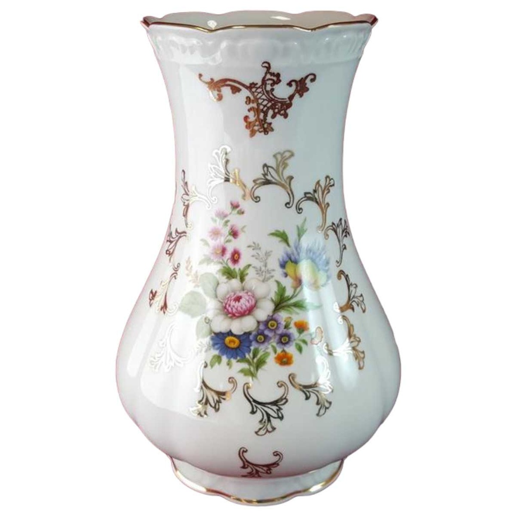 Vase Goldrand 20,2 cm Paul Leitner bunte Blumen mit gebraucht - sehr gut