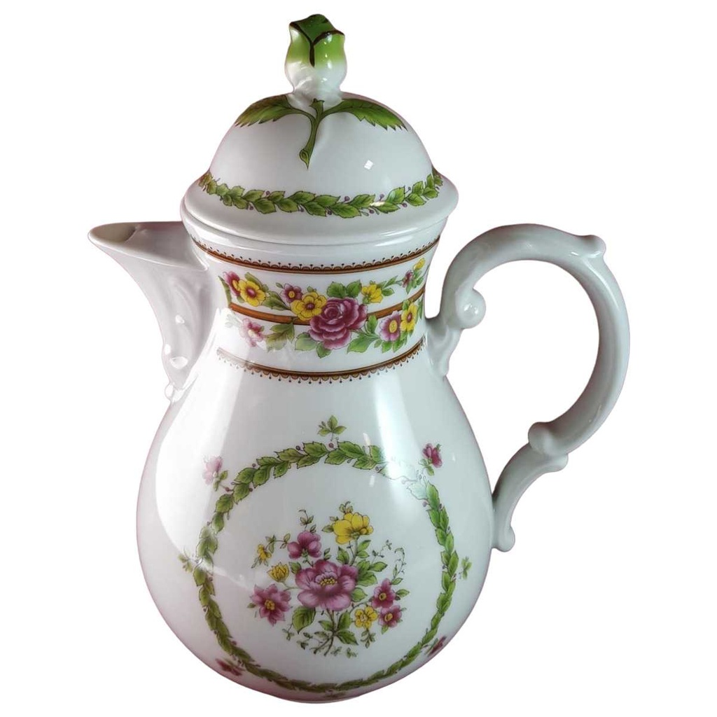Kaffeekanne Kanne 1,4 L Schaller bunte Blumendekor mit Grünrand Blumen gebraucht - sehr gut