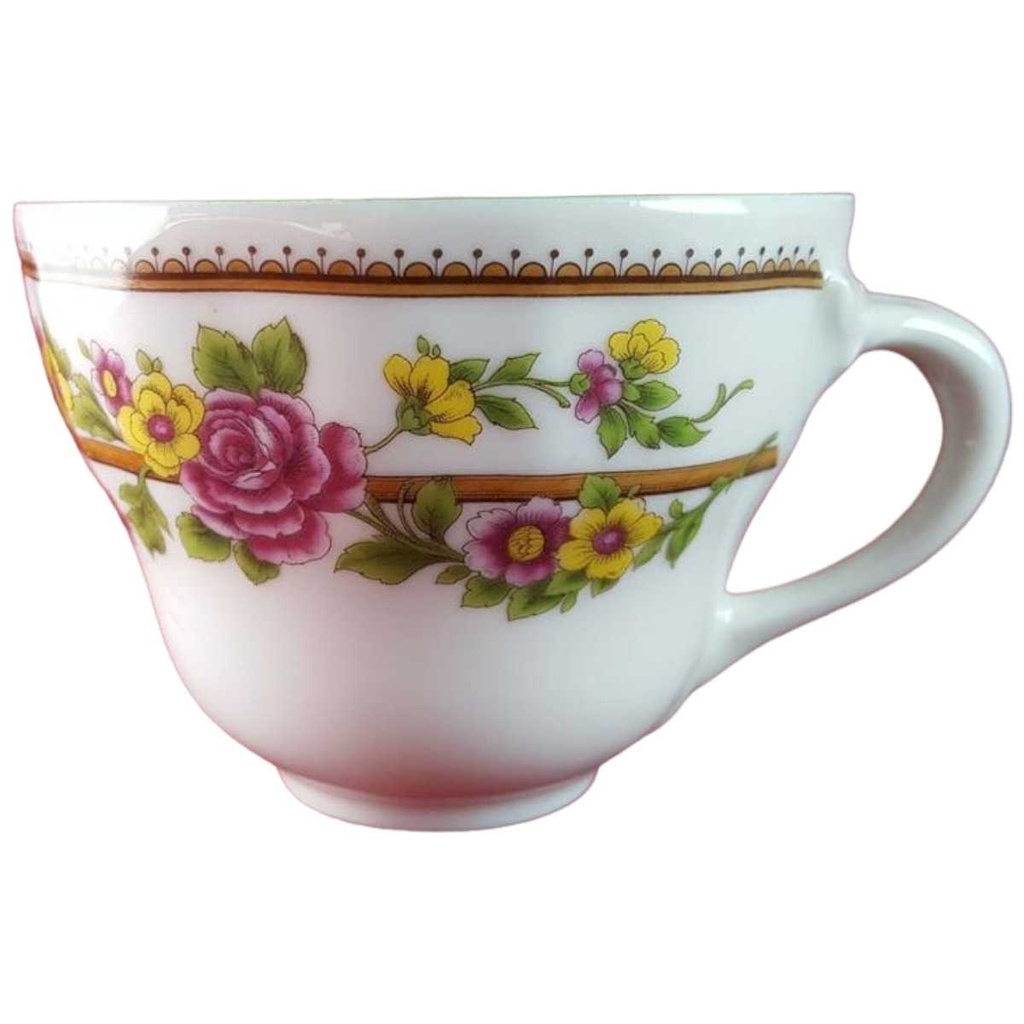 [45815449] Kaffeetasse Tasse Schaller bunte Blumendekor mit Grünrand Blumen gebraucht - gut