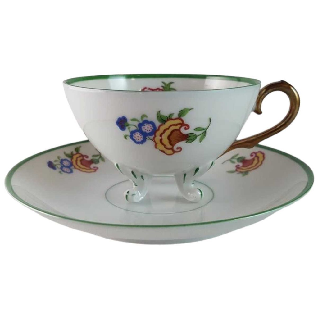 [45815478] Teetasse mit Untertasse Tasse Jaeger & Co PMR Blumendekor Grünrand Blumen Bavaria gebraucht - gut