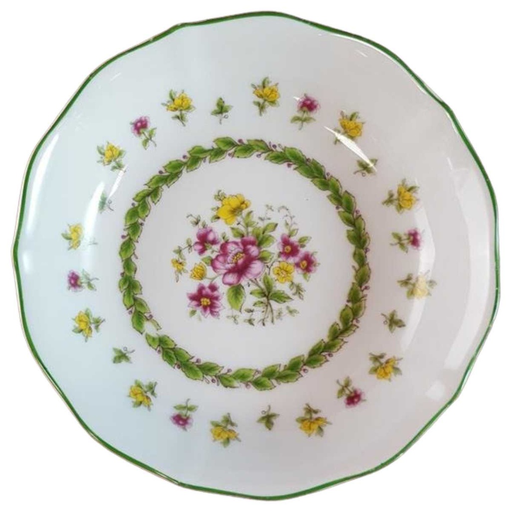 [45815490] Untertasse Dessertschale 14 cm Schaller bunte Blumendekor mit Grünrand Blumen gebraucht - akzeptabel