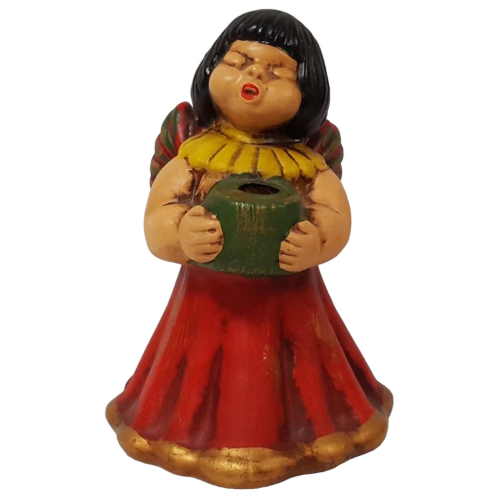[45815587] Weihnachten Singende Engel Rot Figur Kerzenhalter Keramik H 15,5 cm