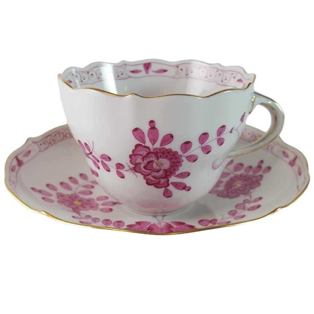 Kaffeetasse mit Untertasse Tasse Meissen Neuer Ausschnitt Indische Malerei Purpur II. Wahl