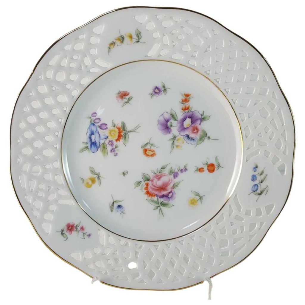 Durchbruchteller Goldrand Durchbrucharbeit 19,5 cm Burg Lindau Blumen gebraucht - sehr gut