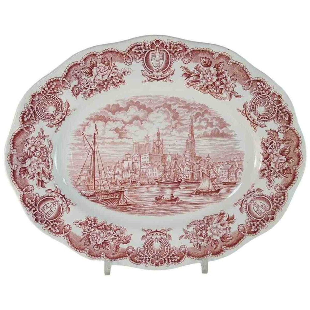 Fleischplatte 31x24,6 cm Bristol Hull Ramsgate Historical Ports of England Rot gebraucht - gut