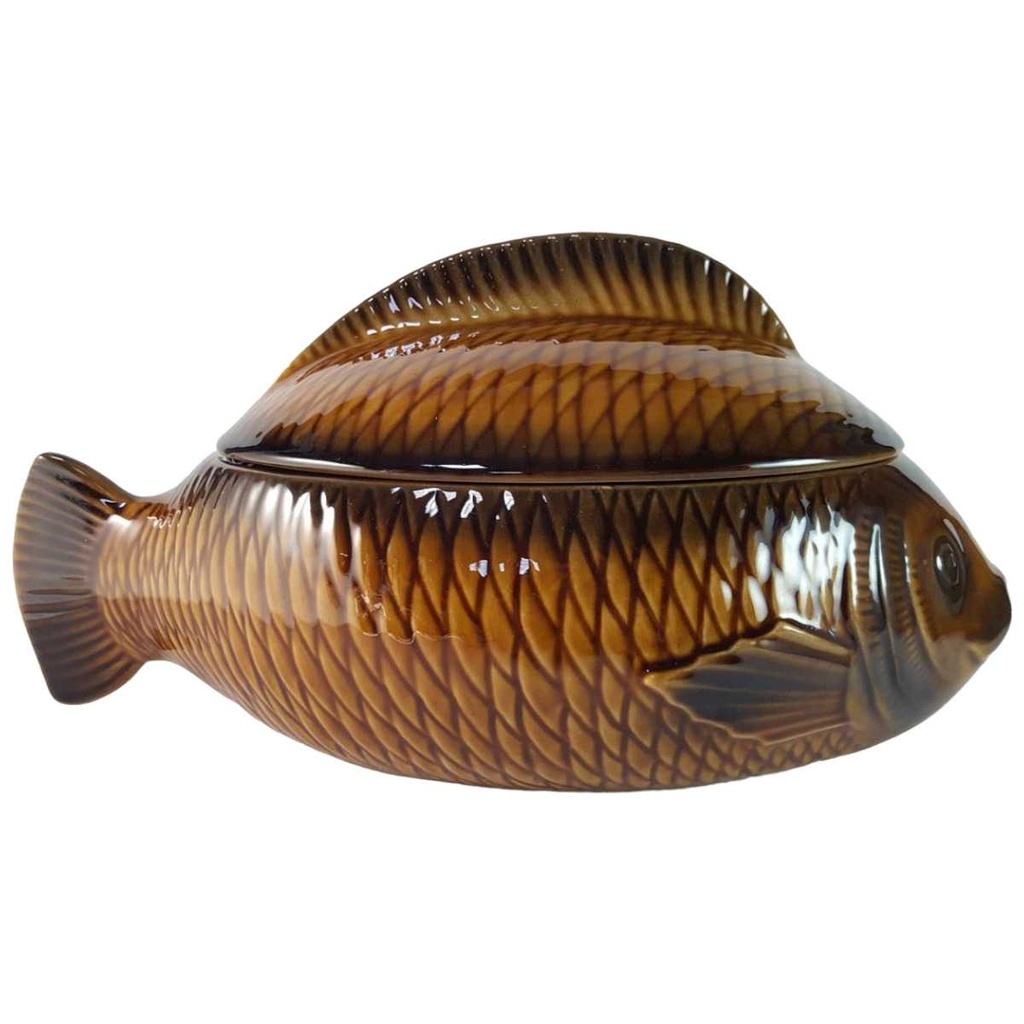 Schüssel Sarreguemines braun Fischterrine mit Deckel Fischtopf Fischbehälter