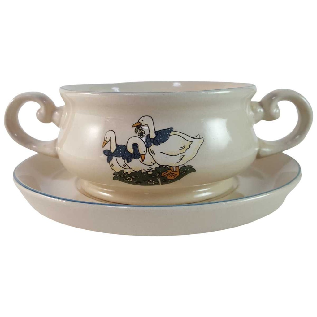 [45815756] Suppentasse mit Untertasse Mandarin Stoneware Gänsedekor gebraucht - gut