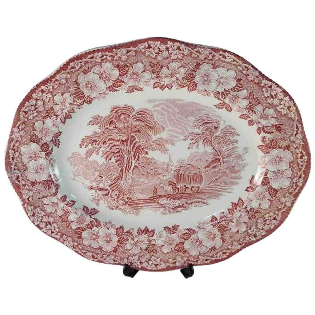 Servierplatte Speiseplatte Fleischplatte 35,5x28,5 cm Enoch Wedgwood Woodland Rot II. Wahl gebraucht - gut