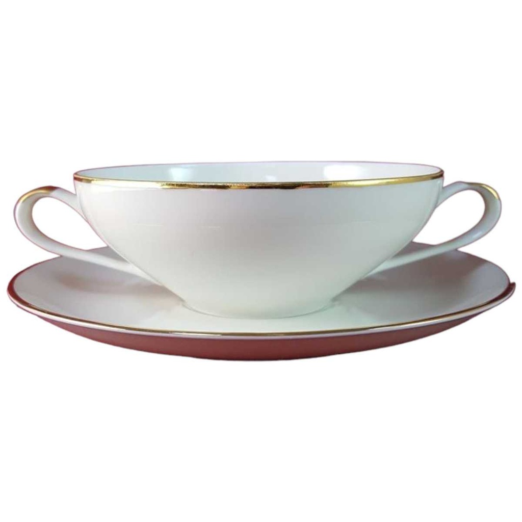 [45815939] Suppentasse mit Untertasse Suppenbecher Goldrand Thomas Porzellan Elfenbein gebraucht - sehr gut