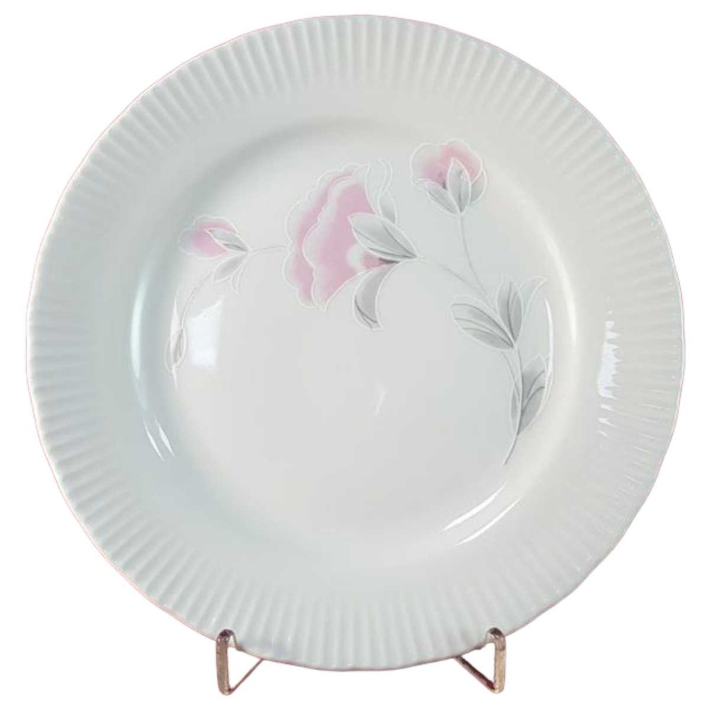 [45815996] Kuchenteller Dessertteller Frühstücksteller 19,5 cm Graf von Henneberg rosa grau Blumendekor gerillt Blumen DDR gebraucht - sehr gut