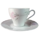 Untertasse Kaffeetasse mit Tasse Graf von Henneberg rosa grau Blumendekor gerillt Blumen Weiß DDR gebraucht - sehr gut