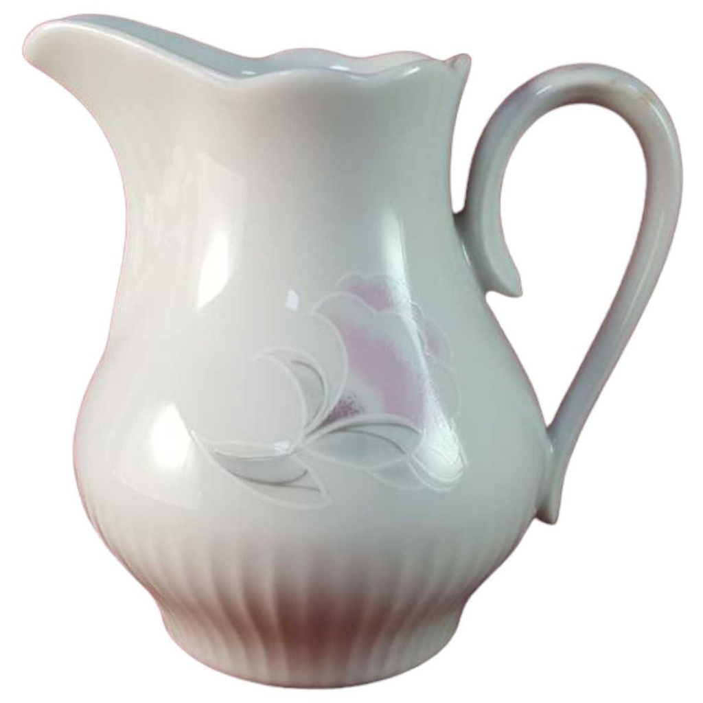 [45815999] Milchkännchen Graf von Henneberg rosa grau Blumendekor gerillt Blumen Weiß DDR gebraucht - sehr gut