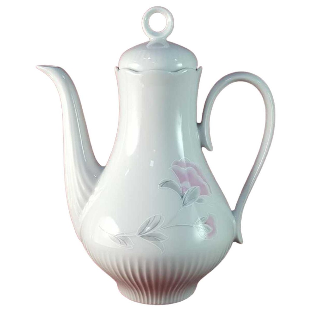 Kaffeekanne Kanne 1,3 L Graf von Henneberg rosa grau Blumendekor gerillt Blumen Weiß DDR gebraucht - sehr gut