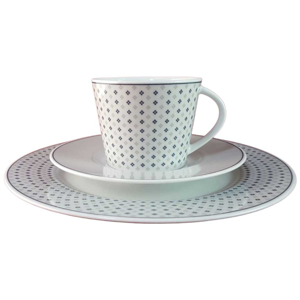 Kaffeegedeck 3tlg TCM Tchibo blau grau Rautendekor gebraucht - sehr gut
