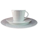 Kaffeegedeck 3tlg TCM Tchibo blau grau Rautendekor gebraucht - sehr gut