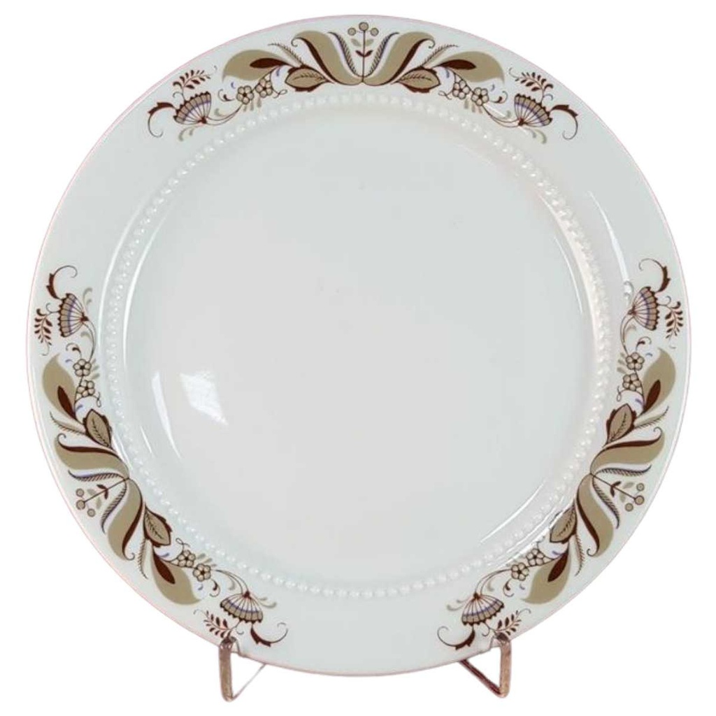[45816109] Kuchenteller Dessertteller Frühstücksteller 19,4 cm Eschenbach Venedig Perlrand braunes florales Muster Braun gebraucht - akzeptabel