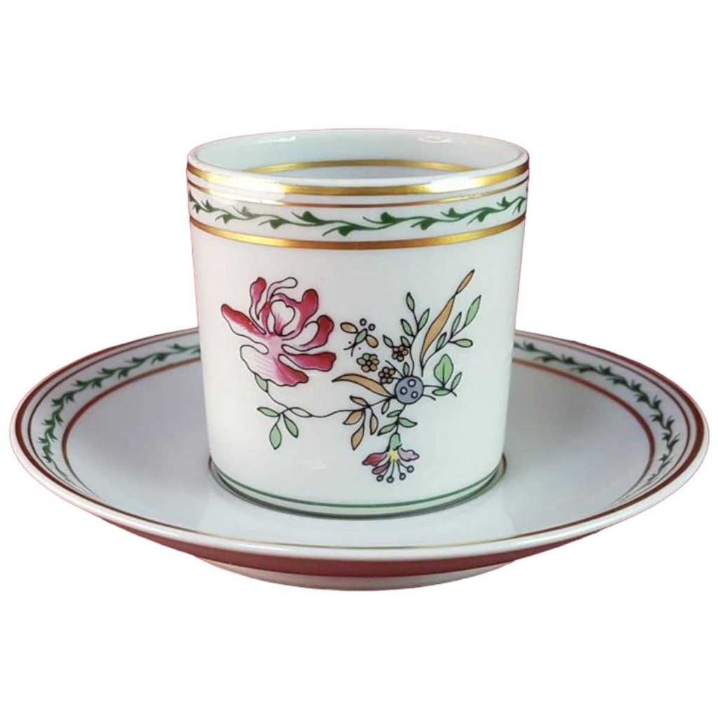 Mokkatasse mit Untertasse Tasse Espressotasse Goldrand Vista Alegre Portugal bunte Blumen gebraucht - sehr gut
