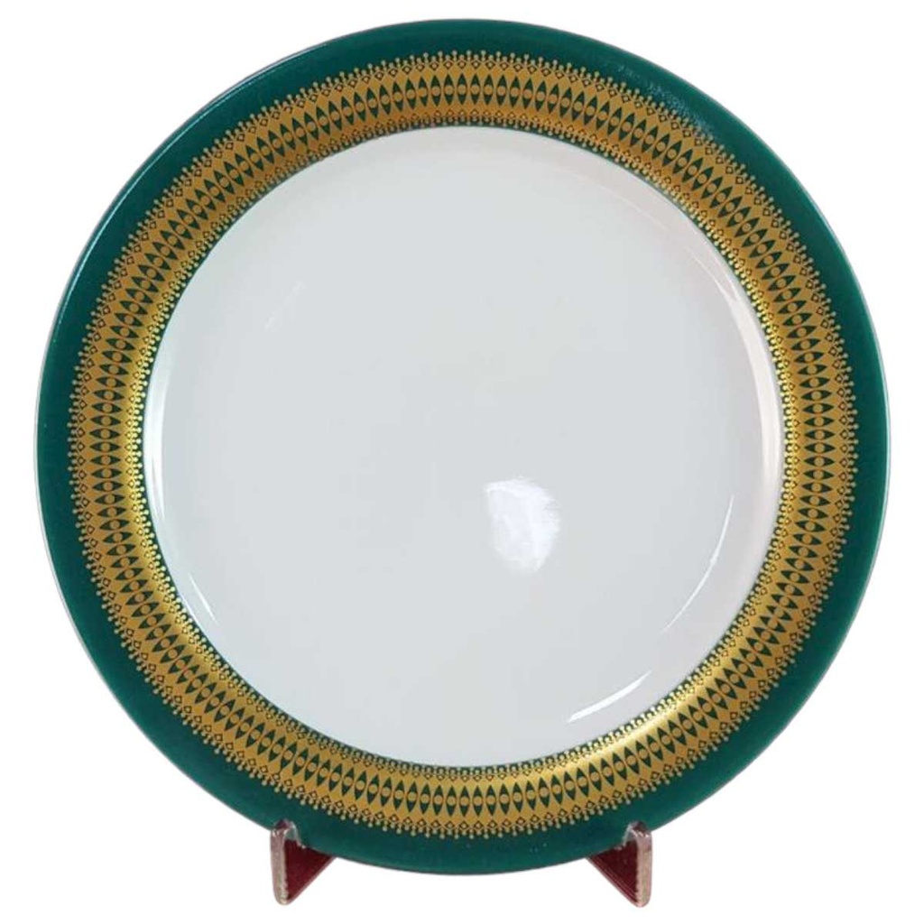 [45816189] Kuchenteller Dessertteller Frühstücksteller 19 cm Thomas Porzellan Rotunda grün mit Goldbordüre gebraucht - sehr gut