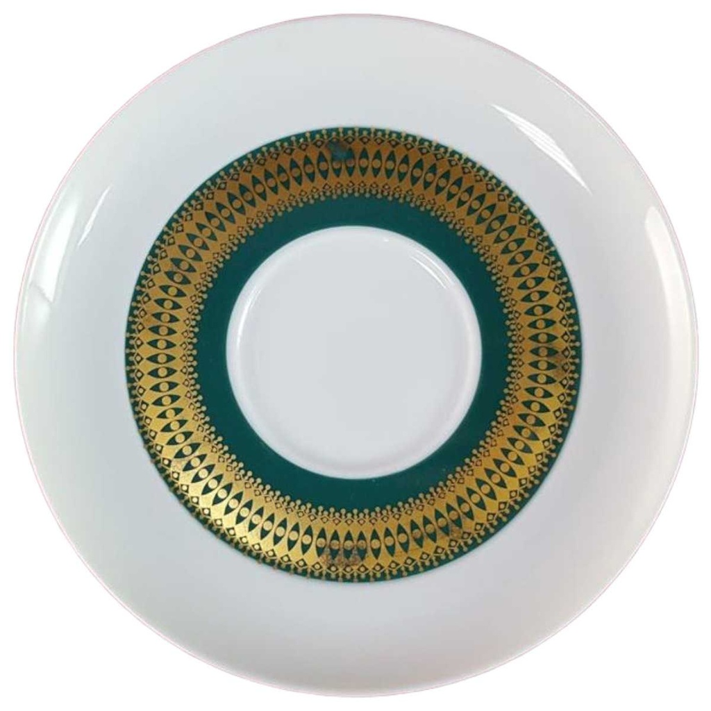 Untertasse für Kaffee 14,3 cm Thomas Porzellan Rotunda grün mit Goldbordüre gebraucht - gut