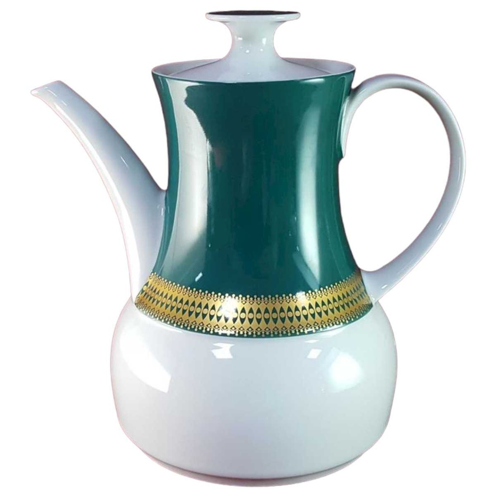 Kaffeekanne Kanne 1,2 L Thomas Porzellan Rotunda grün mit Goldbordüre gebraucht - sehr gut